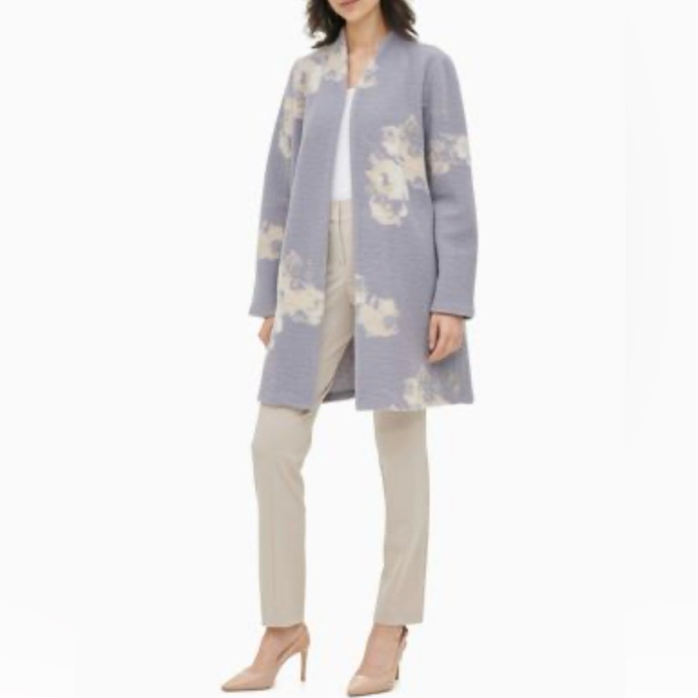 Calvin Klein Floral Print Gray Sweater Jacket Women's Wool Blend Size Medium‎